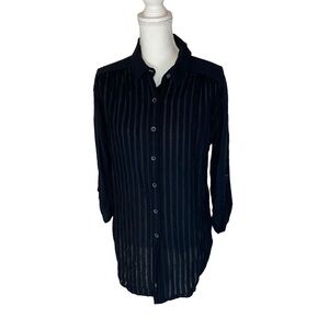 Anthropologie Black Stripe Button Down Tunic Shirt Medium